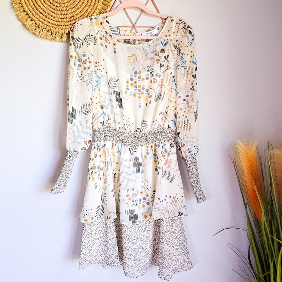 Revolve BAILEY 44 Kara Creme Fraiche Blouson Tiered Smocked Dress Size Medium - Picture 10 of 10